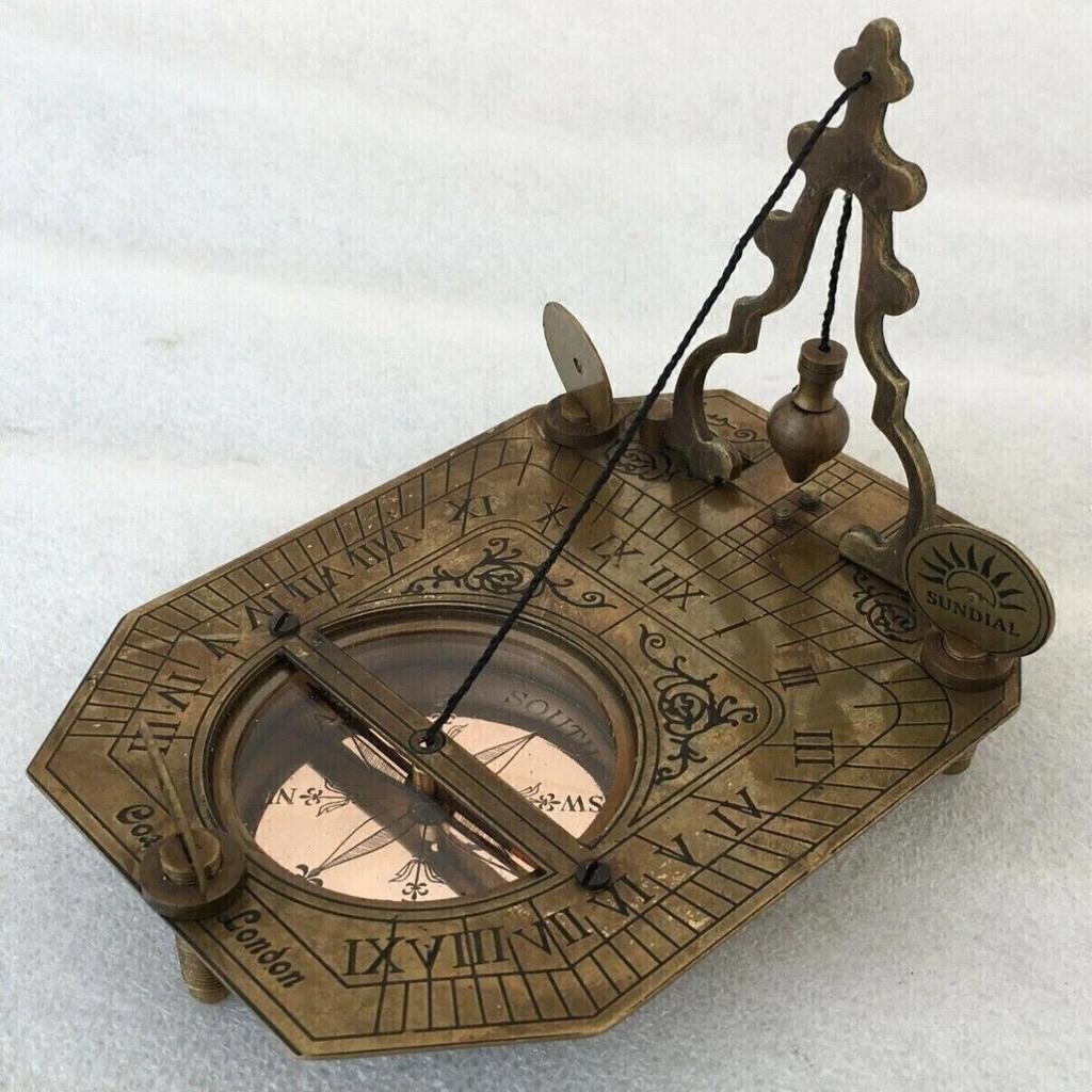 Vintage Brass Sundial Compass Antique Nautical Maritime Navigation Gift Decor