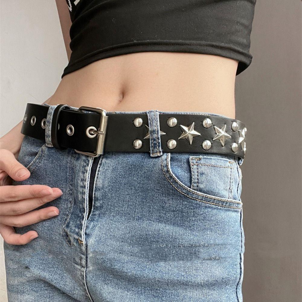 

Jeans Decor Rivet Waist Belt Vintage Punk Waistband Fashion Y2K Leather Belt Party Style2