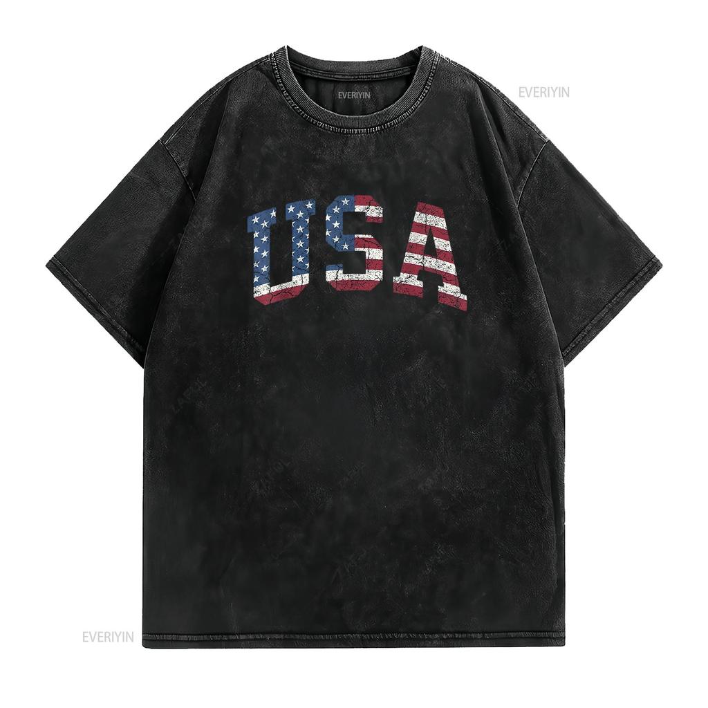 Usa T Shirt Women Patriotic American Flag Distressed Vintage Washed Stylish Slightly Comfortable Breathable Homme Casual