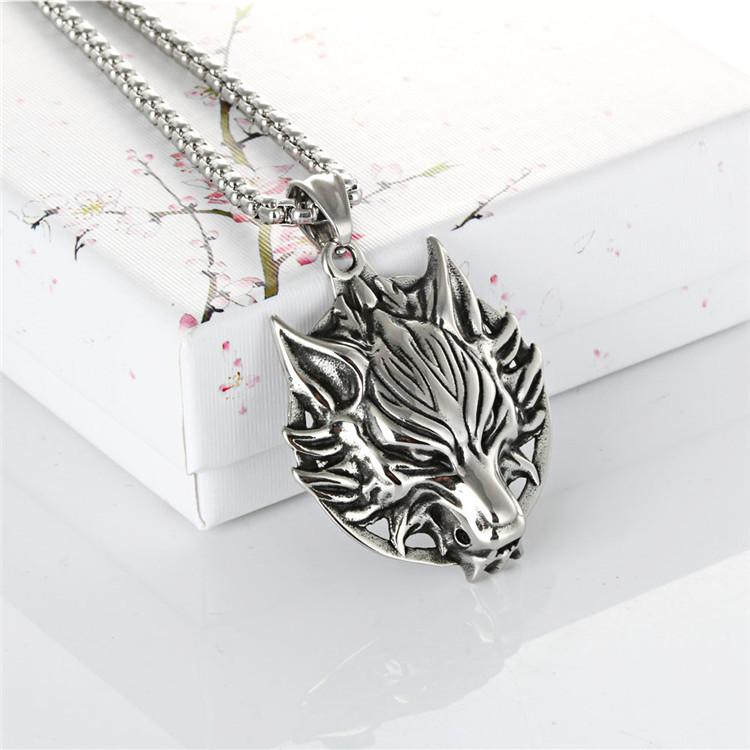 European and American Wolf Head Pendant Necklace Punk Necklace Men's Trendy Retro Titanium Steel Wolf