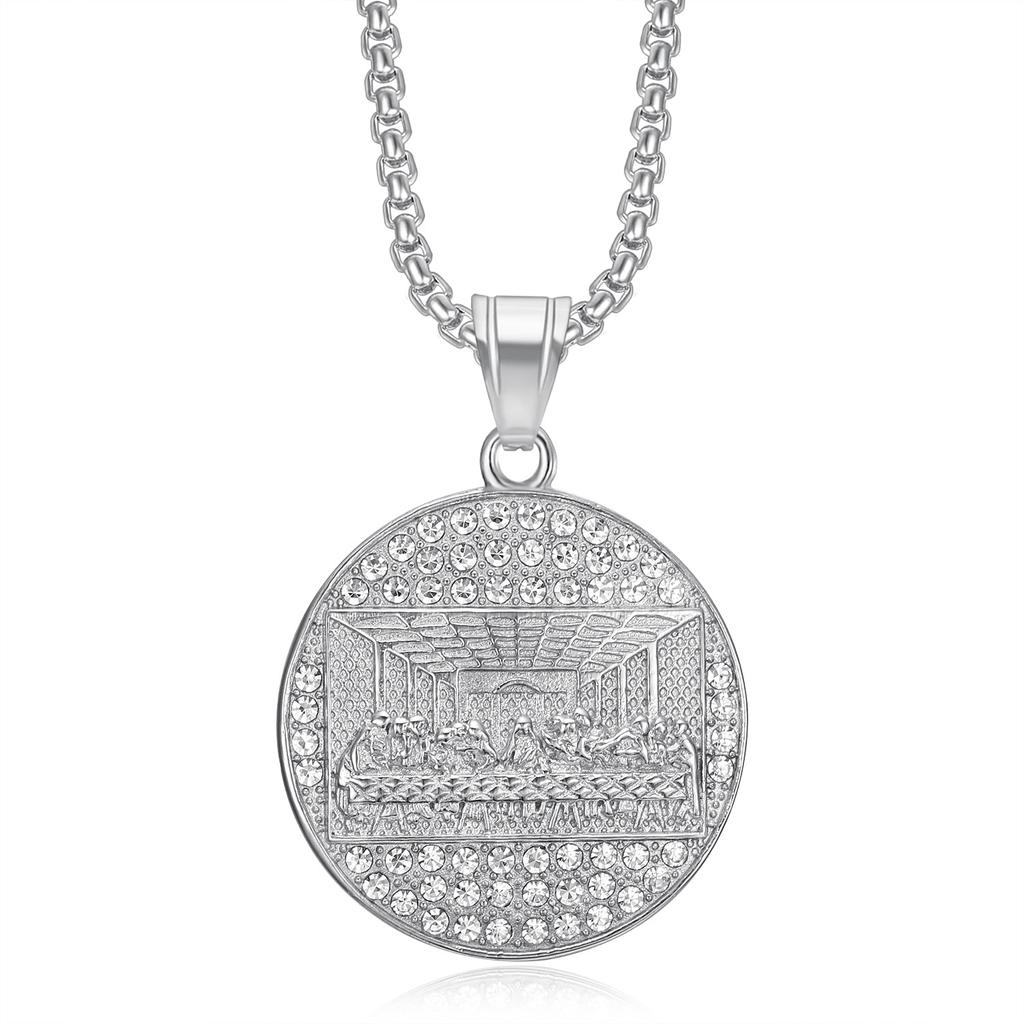 New Hip-Hop Jewelry Titanium Steel Gold-Plated Diamond-Studded Thirteen Apostles Pendant Necklace