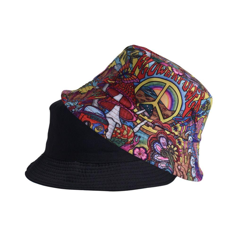 80s 90s Beach Fishing Hat Double-side Print Cap Retro Reversible Fisherman Hat  Men Women