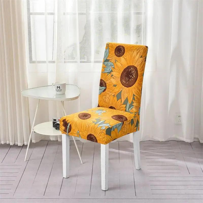 Printed Stretch Chair Cover For Dining Room Office Banquet Kitchen El Chair Protector Elastic Removable Anti-Dirty Seat Cover