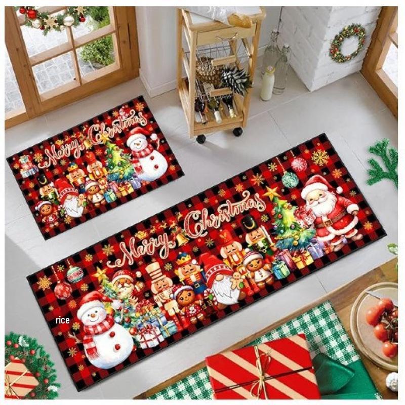 Christmas Festival Crystal Velvet Hallway & Kitchen Absorbent Floor Mat