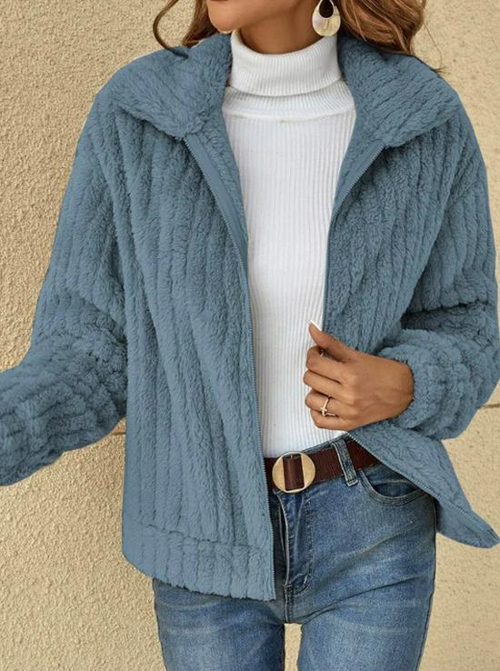 Women's Plush Lapel Short Cardigan Jacket - Autumn/Winter 2023