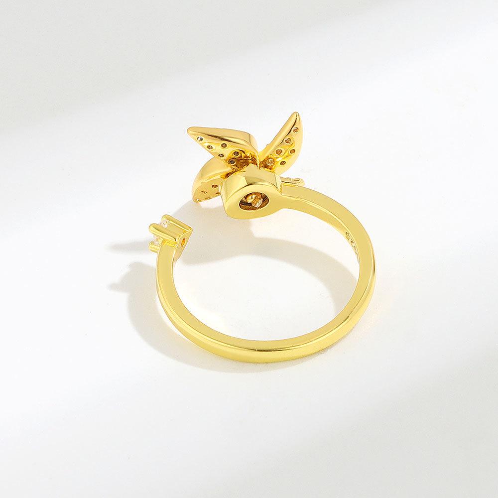Niche Design Rotatable Windmill Open Ring For Women With Cubic Zirconia Fashion Jewelry Adjustable Finger Ring