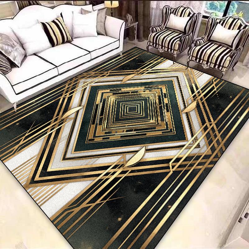 Lehký Luxus Evropský Černo-Zlatý Koberec Dekorace Obývacího Pokoje Koberce do Prostoru Pohovky pro Ložnici Šatnu Protiskluzové Pratelné Podlahové Rohože