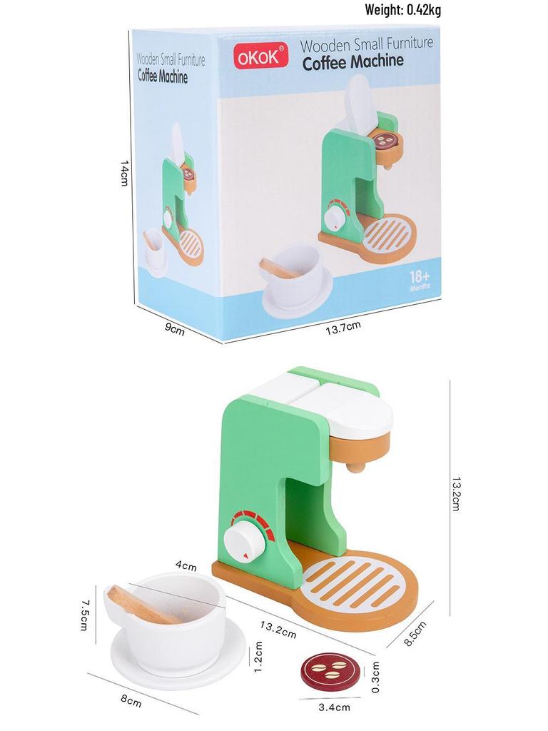 Toddler Pretend Play Wooden Kitchen Set: Toaster, Mixer, Coffee Maker, Juicer Toy.