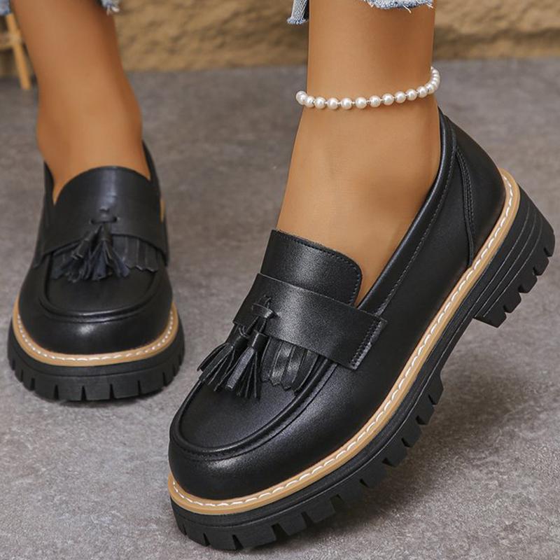 Casual Tassel Solid Loafers Shoes for Women Spring Autumn 2025 Round Toe Women's Loafers Square Heel Shoes Woman