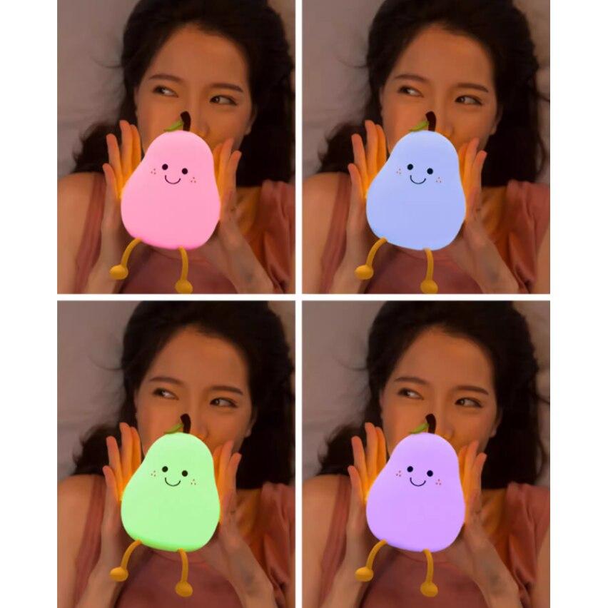 Creative Pear Shape Night Light for Kids, 7-Color LED with Timer, Bedroom Decor, Gift for Children