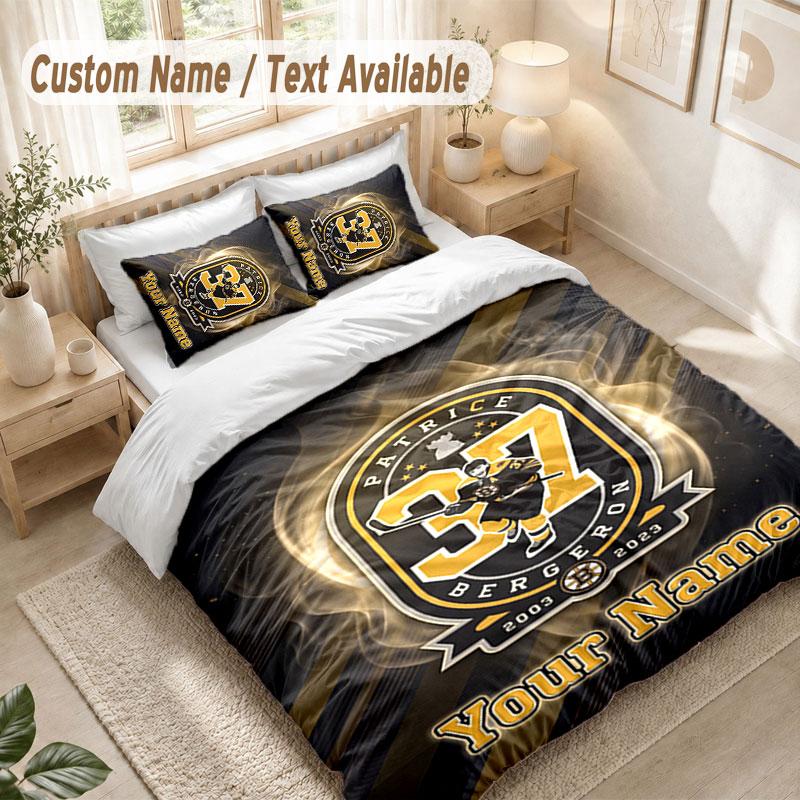 Set Biancheria da Letto Personalizzato 3 PezziStampa Boston Bruins Copripiumino + 2 Federe Morbido Arredo Letto