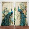 2PCS, Multicolor, Elegant Peacock and Floral Print with Vintage Script Accents Curtains, for Bedroom and Living Room, Rod Pocket