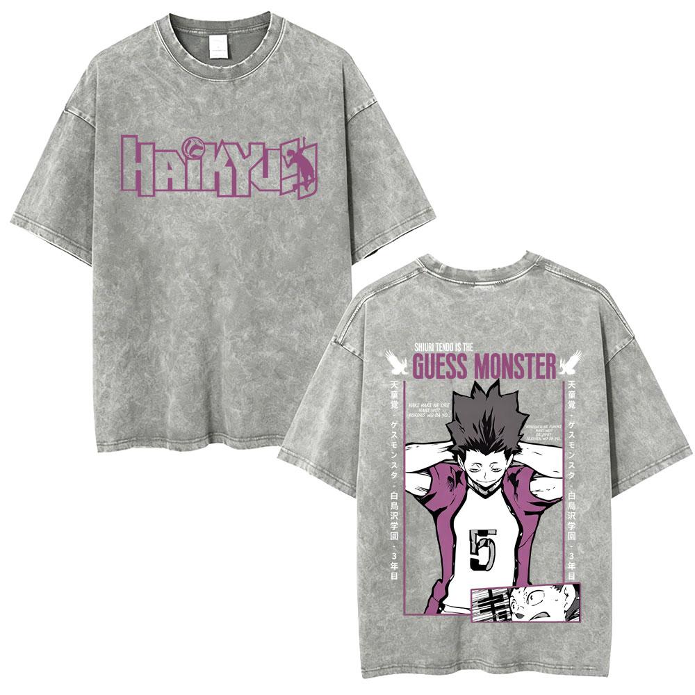 Washed Vintage Anime Haikyuu Kotaro Bokuto T-shirt Retro Manga Oversized T Shirts High Quality Cotton T-shirts Unisex