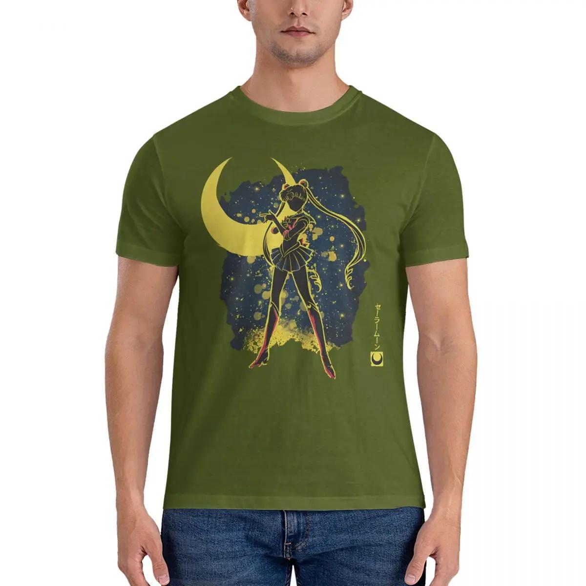 

Мужской стиль - футболка Футболки S-Sailor Moon Топы из чистого хлопка Повседневные футболки с коротким рукавом и круглым вырезом Оригинальная футболка XL армия зеленый