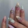 24Pcs Y2K Pink French Press On Nails 3D Metallic Silver Star Butterfly Almond False Nails Sweet Cool Wearable Manicure