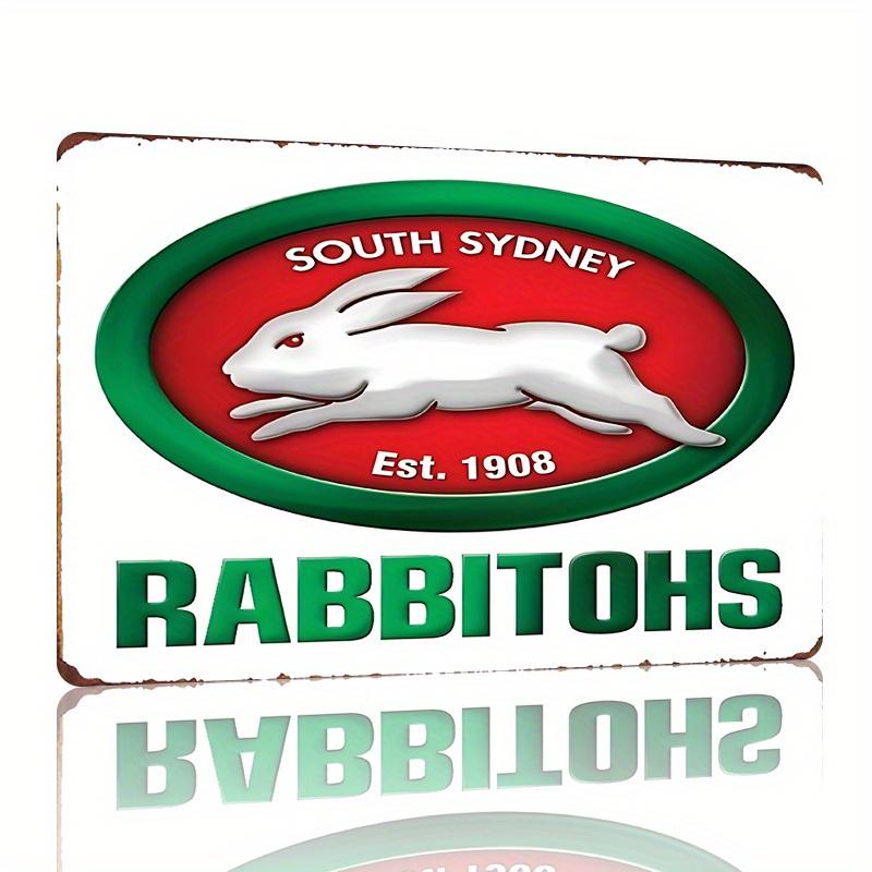 

South Sydney Rabbitohs Rugby League Team Vintage Metal Tin Sign Retro Wall Art with Leaping Rabbit Logo EST 1908 Durable 20x30cm（7.8x11.8inch）