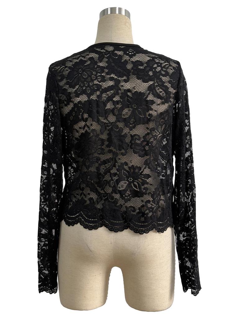 2025 Autumn/Winter Women's Elegant Long-Sleeve Lace Cardigan
