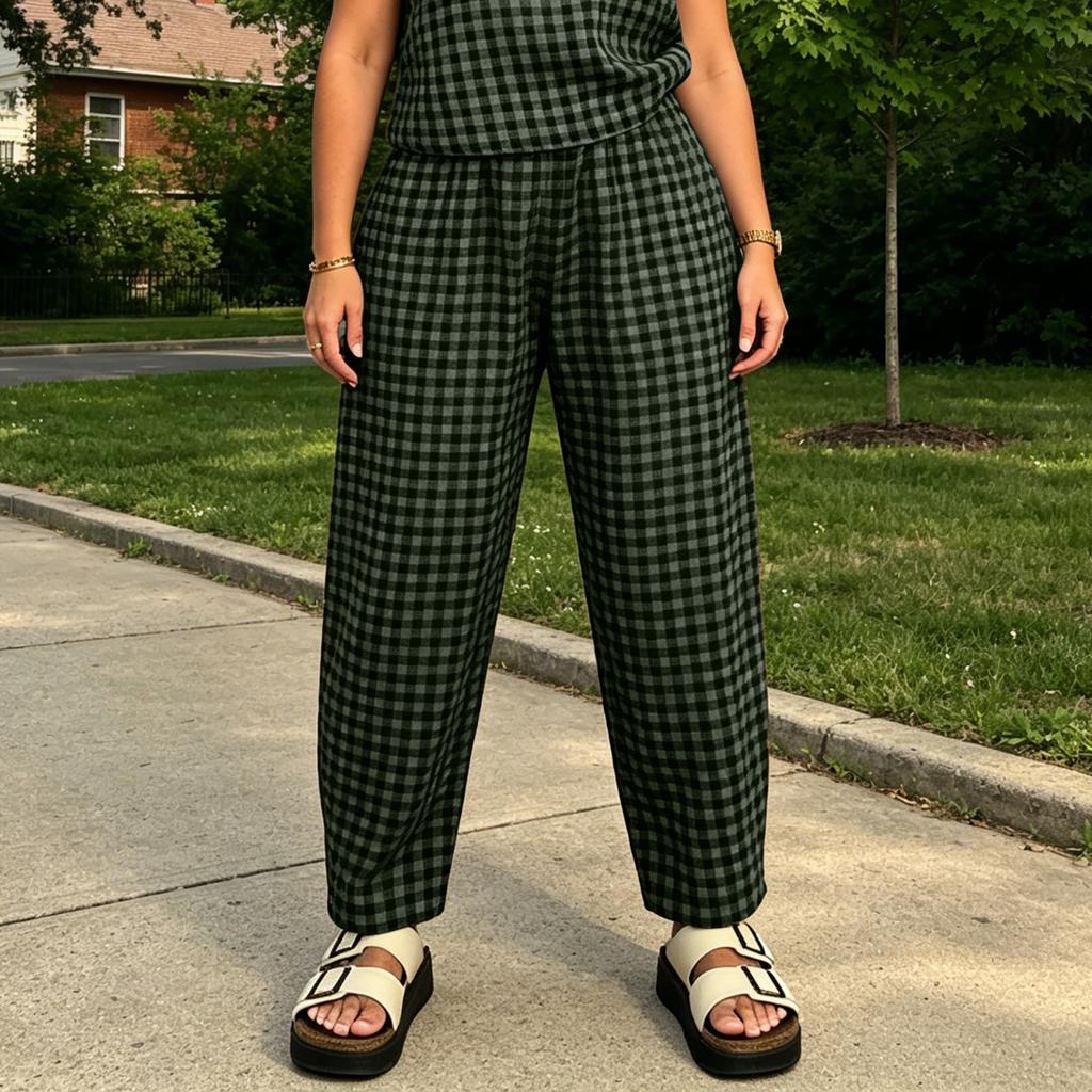 Loose Fit Sleeveless Top and Wide Leg Pants Set Plaid Pattern Casual Two Piece Outfit for Women Comfortable Daily Wear