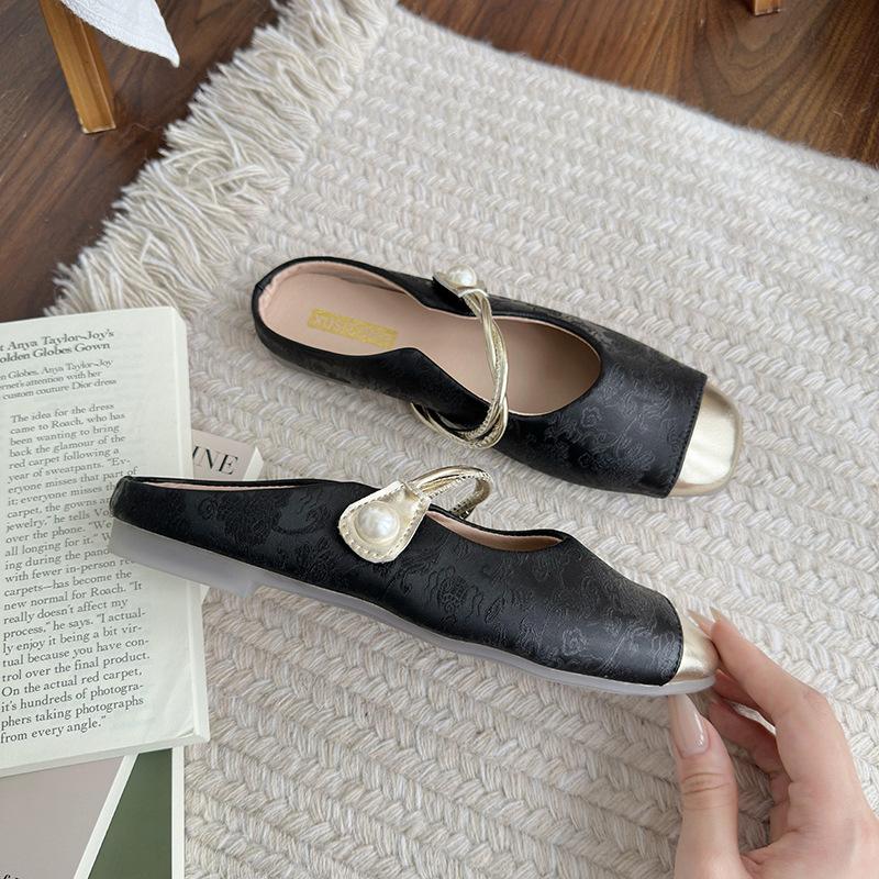 Xiaoxiang square head flat-soled single shoes women's shoes spring shallow mouth soft-soled Mary Jane shoes evening shoes