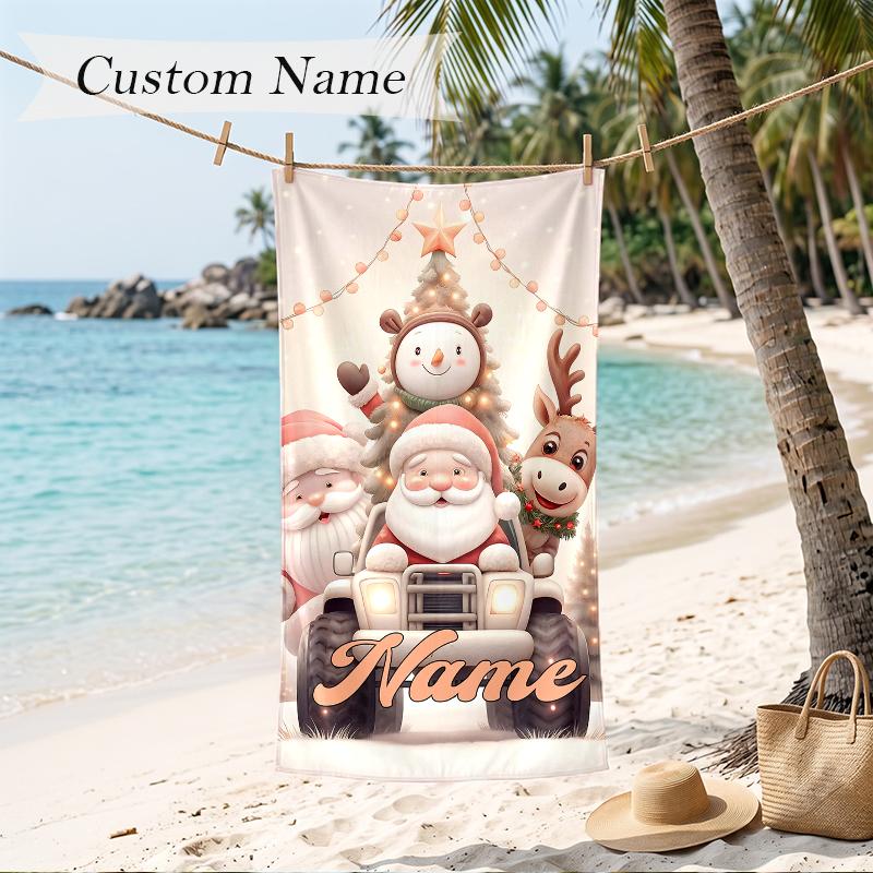 Christmas atmosphere Custom Name Printed Beach Towel Personalized Soft Towel For Swimming Beach Travel
