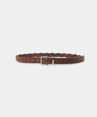Kueo Sanded Leather Braid Belt (Brown)