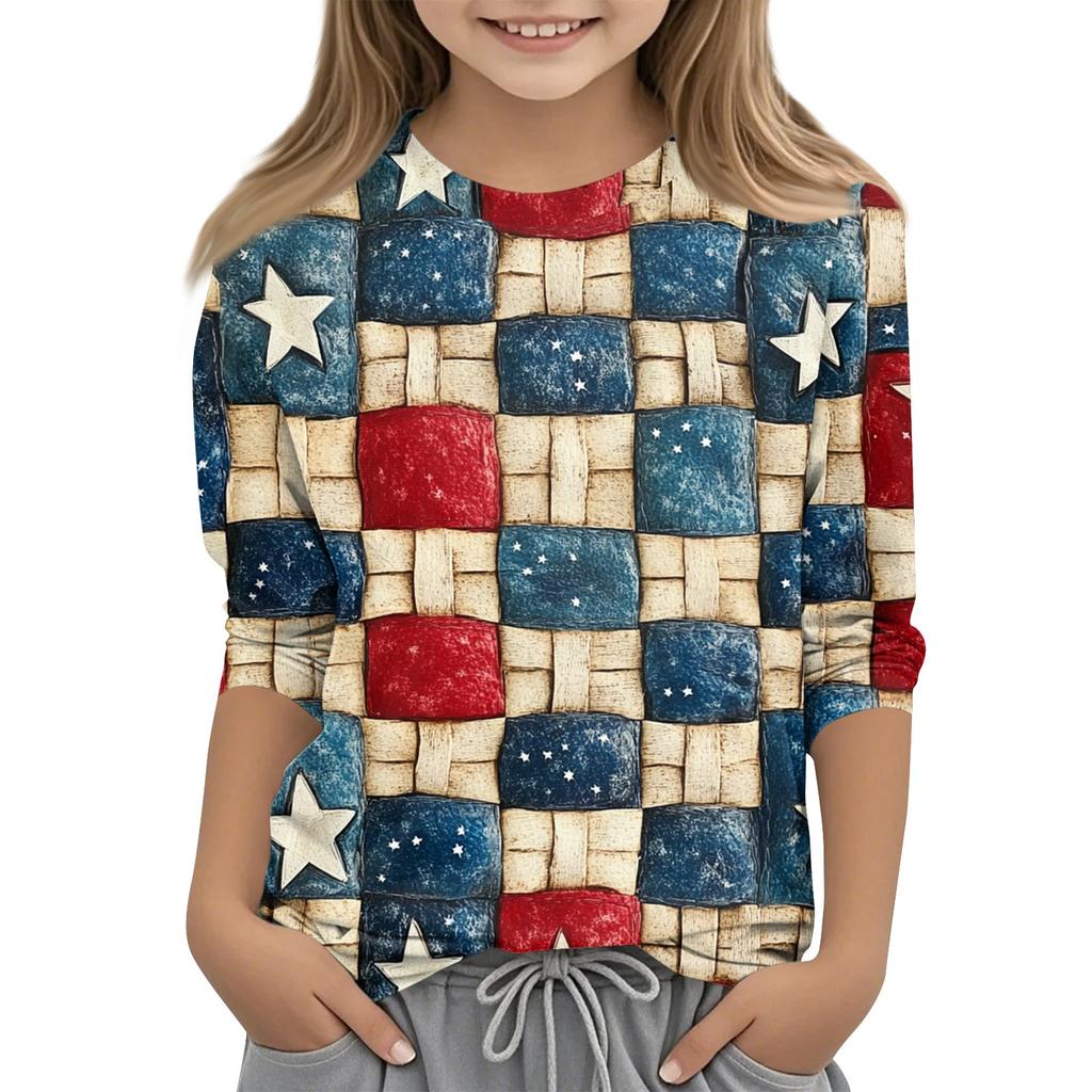 Children's Fashion Printed Round Neck Three-quarter Sleeve Top Casual T-shirt