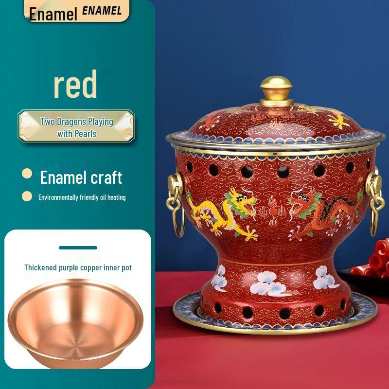 Thickened Pure Copper Enamel Alcohol Hot Pot (Single Person)
