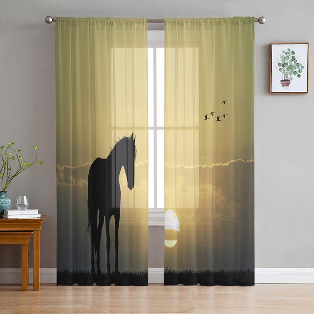Animal Horse Snow Scene Tulle Voile Curtains For Bedroom Window Curtain For Living Room Sheer Curtains Blinds Organza Drapes
