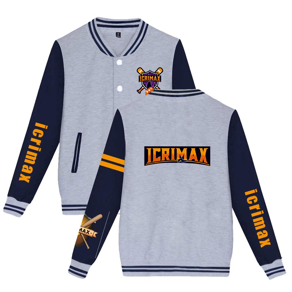 

Унисекс-мода для поклонников Icrimax Printed Baseball Sweatshirt Women Men Outdoor Sport Jackets XXL серый