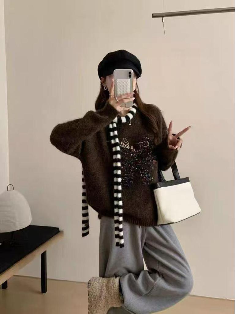 2025 Women's Plus Size Bowknot Knit Sweater Top