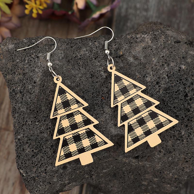 Festliche Retro Holz Weihnachtsbaum Hängeohrringe