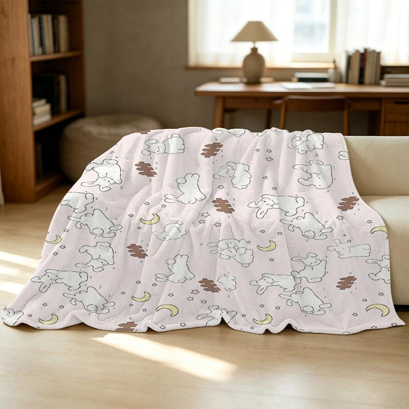 Rabbit Series Flannel Blanket Soft, Lightweight & Cozy,Cute Cartoon Design for Home, Office Napping, Window Seat Decor, Christmas & Halloween