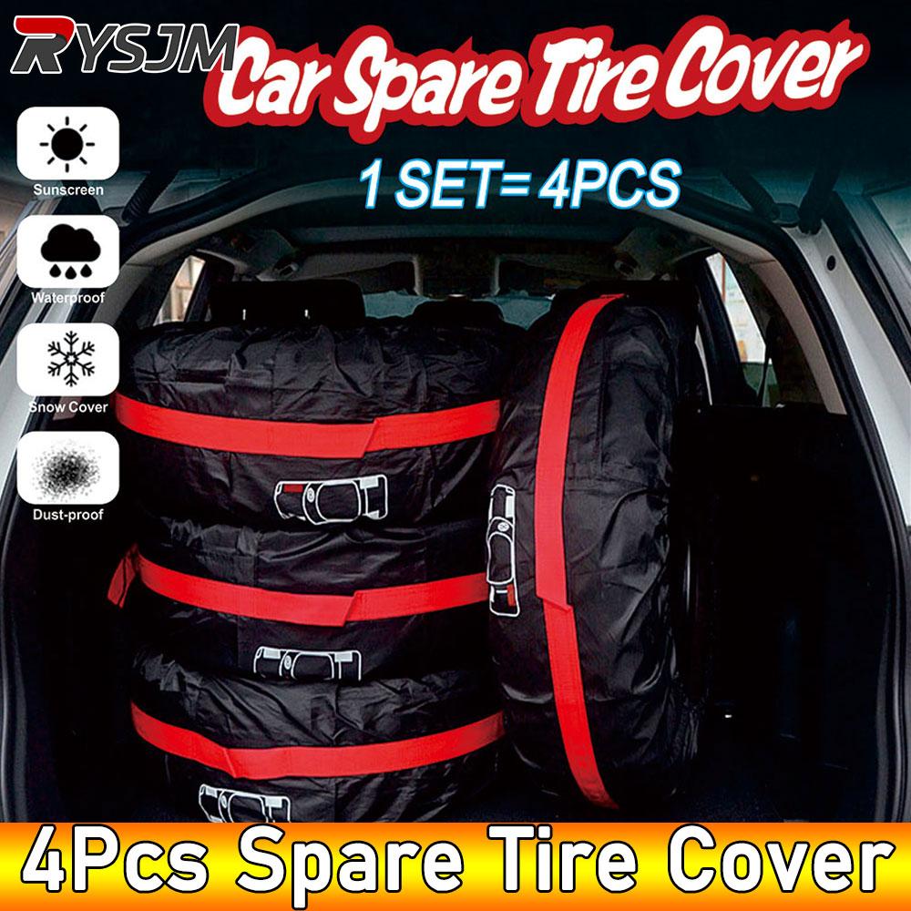 AD Universal 4Pcs Spare Tire Cover Case Polyester Car Tyre Storage Bags Automobile Tyre Accessories Auto Vehicle Wheel Protector