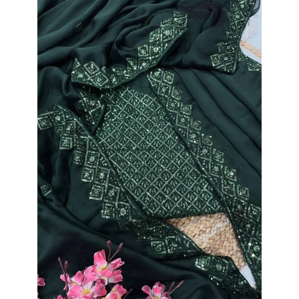 Soft Rangoli Silk  Beautiful Sequence Embroidery Work Saree