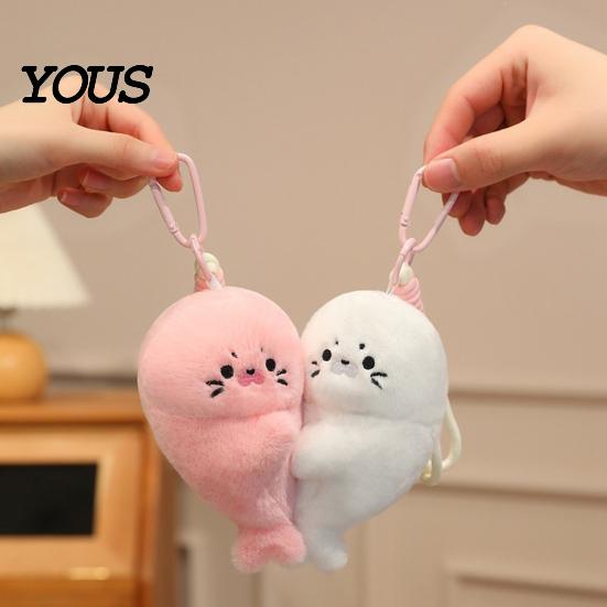 Backpack Accessory for Kids 1 Pair Cute Baby Seal Plush Keychain, Magnetic Heart Fluffy Keyring, Soft Phone Charm Stuffed Animal Fridge Magnet
