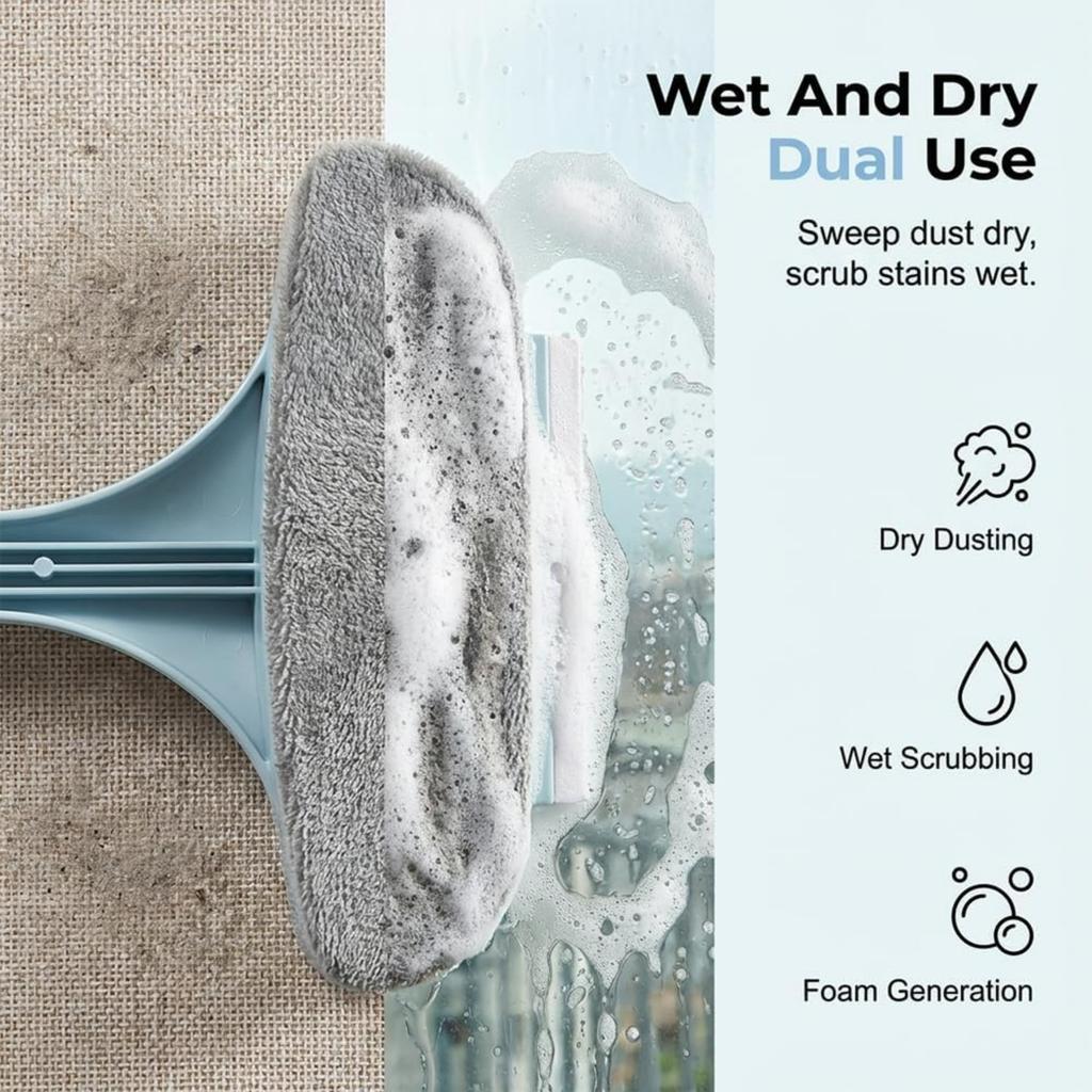 Window Screen Cleaning Brush,Upgraded 2 In 1 Mesh Cleaner Brush,Window Screen Cleaner Tool with Squeegee,Multifunctional Screen Brush,Double Sided Wet