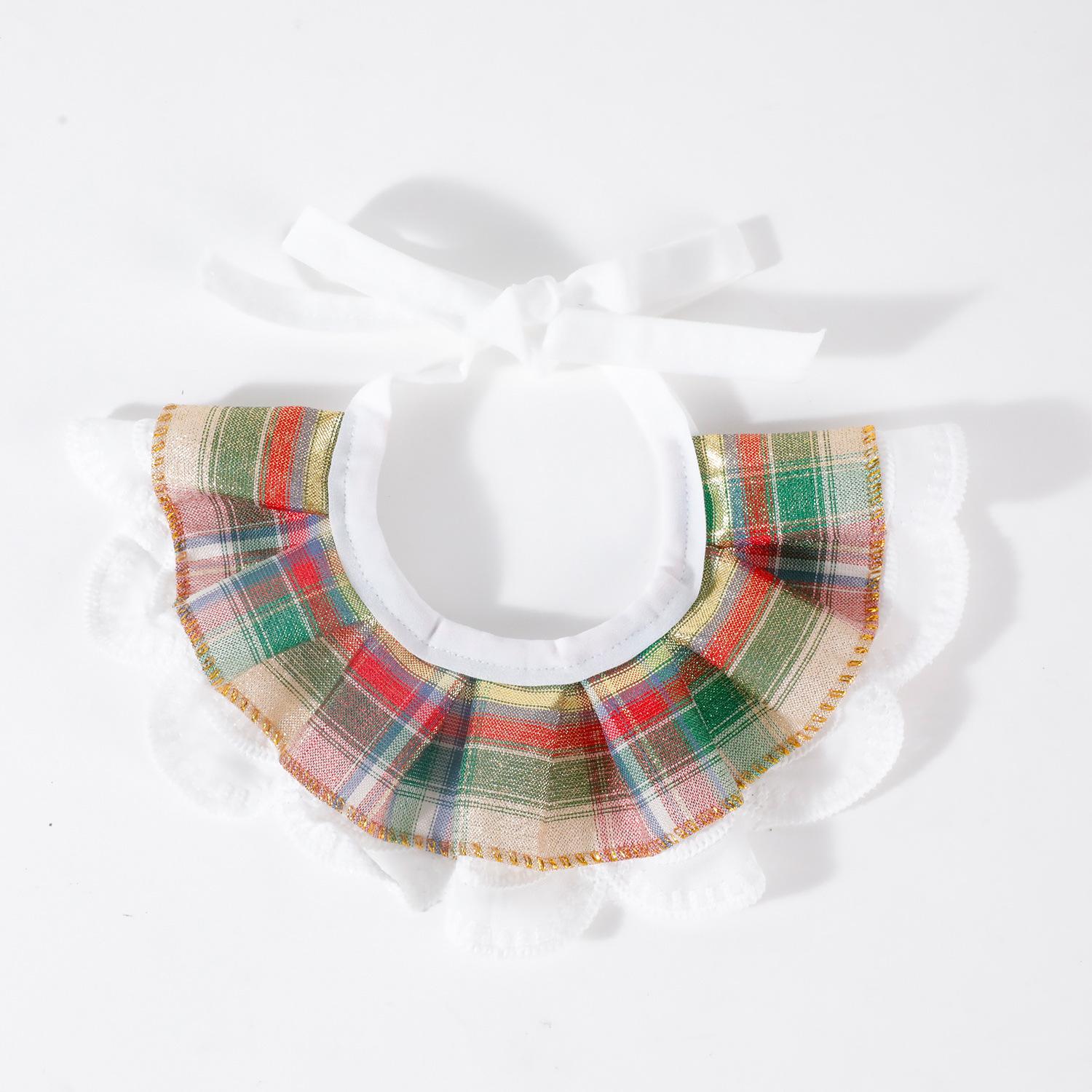 

Cat Dog Bib Princess Style Pet Plaid Pet Supplies Cotton Korean Plaid Lace Pet Scarf average size