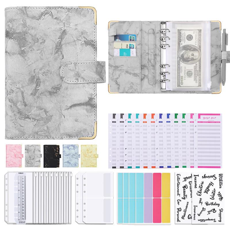 6-Hole A6 PU Leather Marble Diary & Finance Binder Book