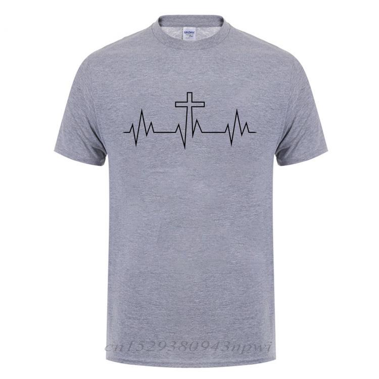 Christ Lives Here Cross Heartbeat Christian Jesus Faith Inspirational T Shirt TShirt For Men Male Short Sleeve Cotton Tshirt