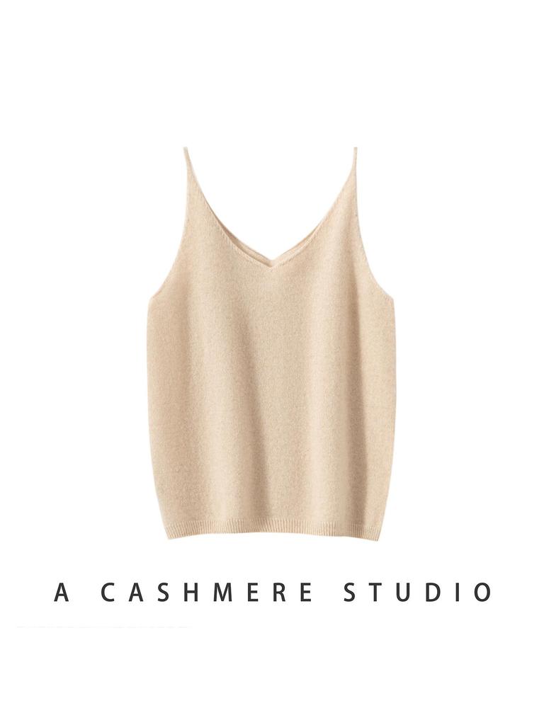 Women's 100% Pure Cashmere Thin Strap Camisole - Versatile Autumn/Winter Knit Pullover