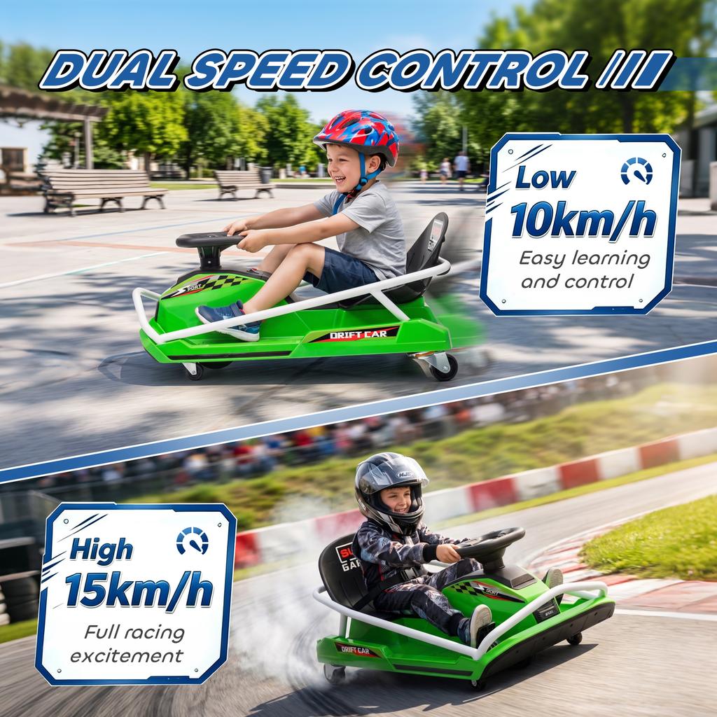 24V Electric Go Kart for Kids, Drift Mode for 6-10 Years, Green