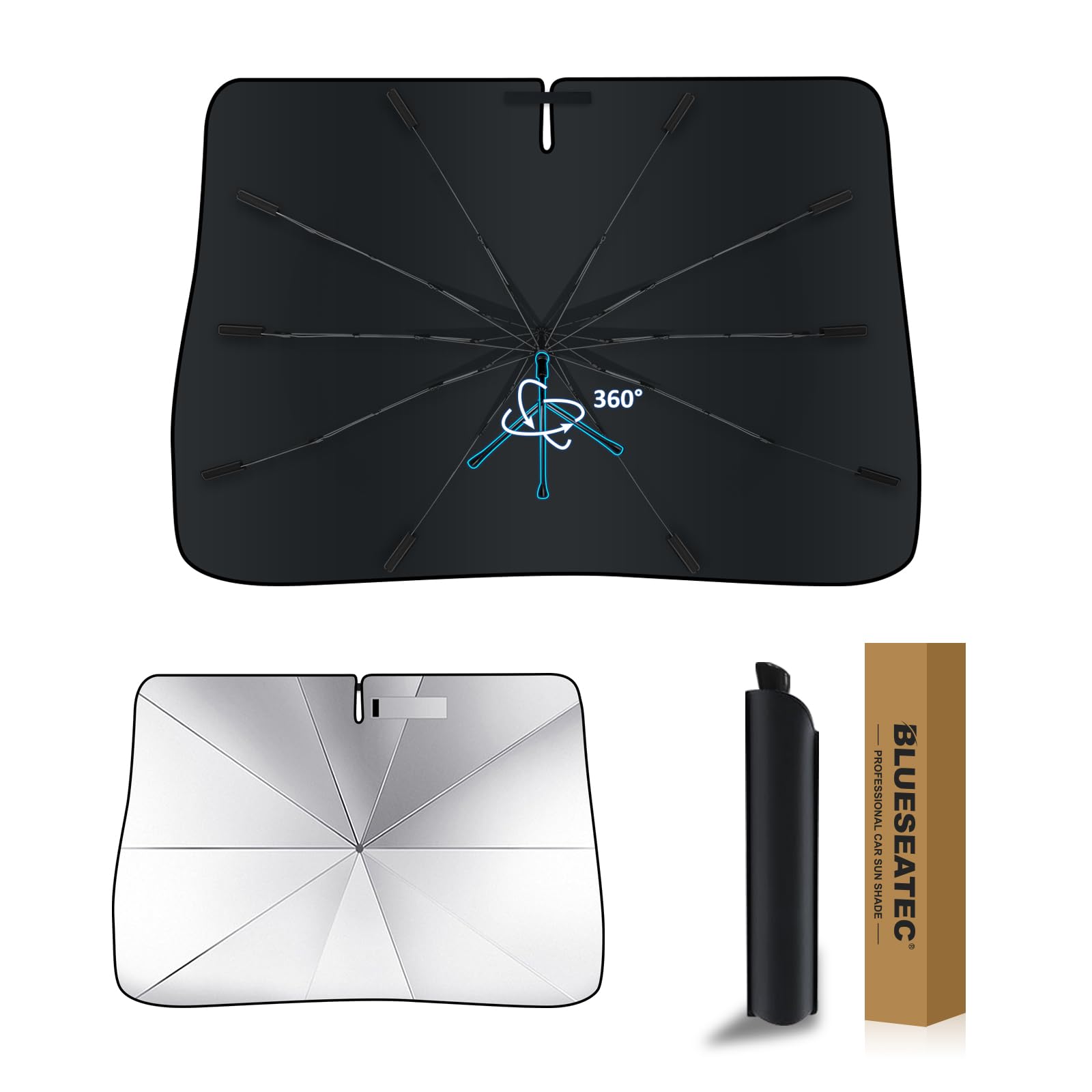 

Reinforced Windshield Sunshade for Toyota Prius 30 Series UV Flexible Umbrella Light Easy Installation and Car Storage Bag Included [2025 Edition, чёрный