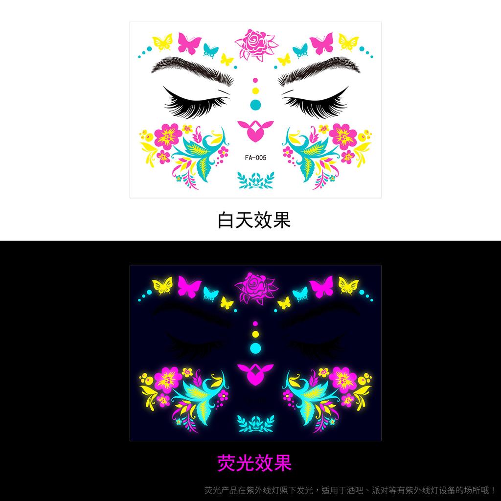 Music Festival Fluorescent Face Stickers, Waterproof Nightclub Masquerade Ball Neon Glow Tattoo Stickers