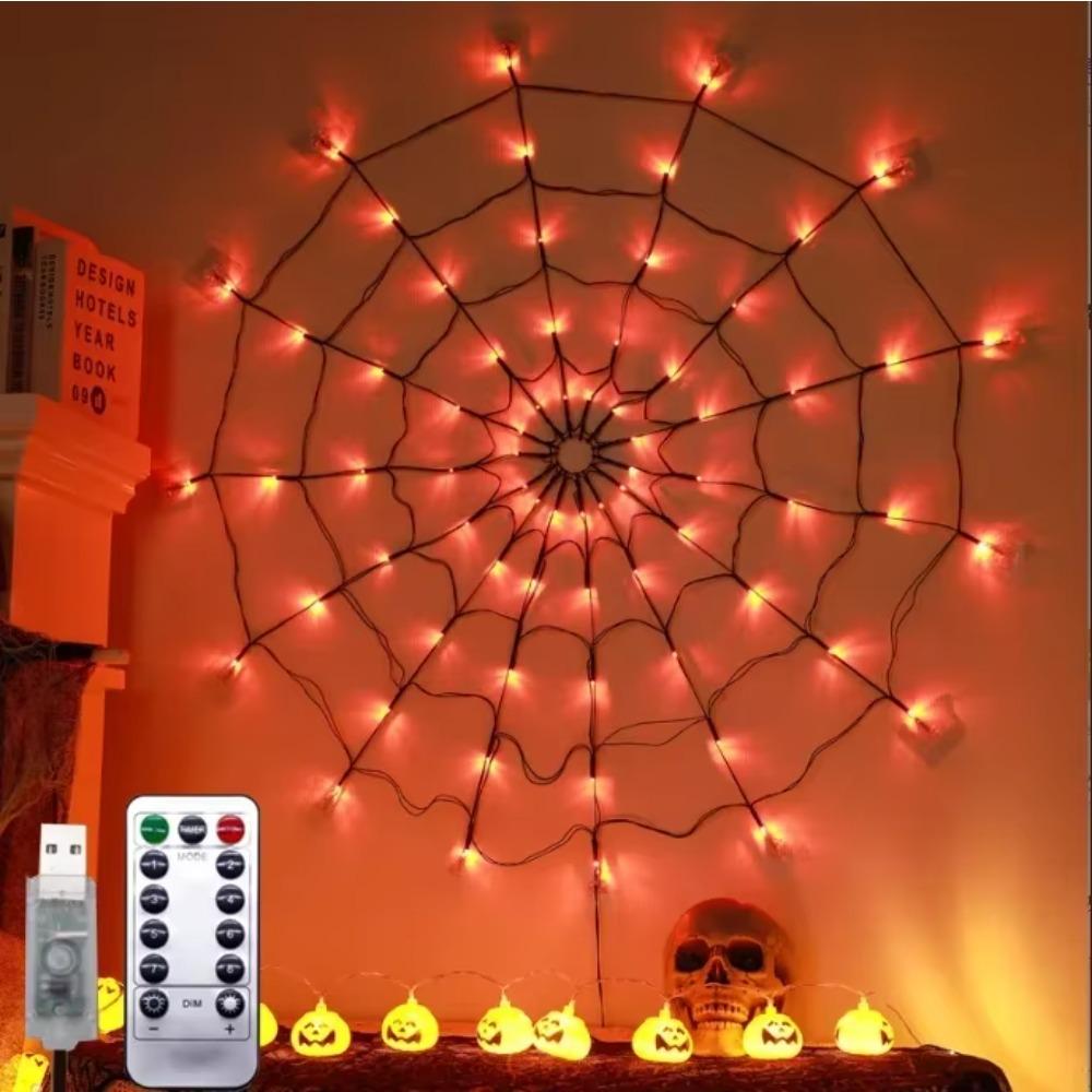 1PC Spider Web Lights Halloween Spider Net LED String Lights with 8 Lamp Mode for Haunted House Halloween Home Window Wall Decor