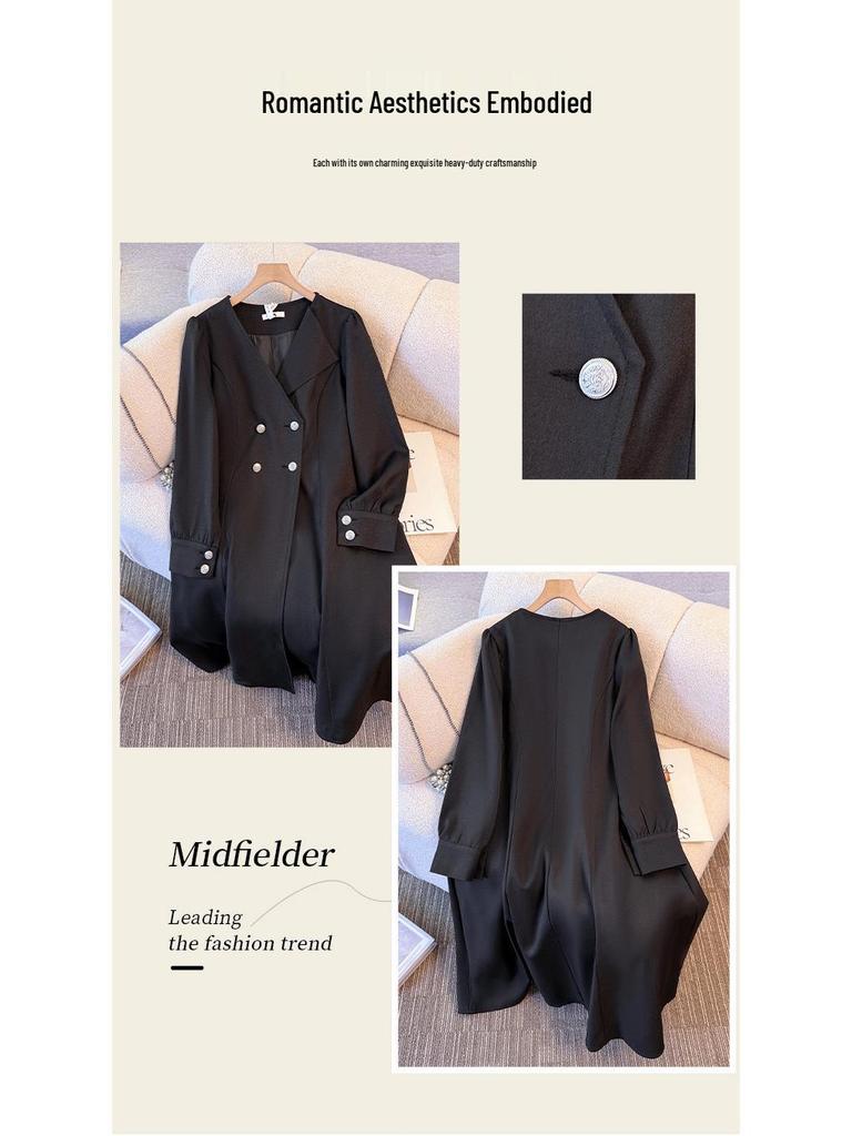 Plus Size Women's Mid-Length Korean Style Slimming Windbreaker Jacket for Autumn/Winter