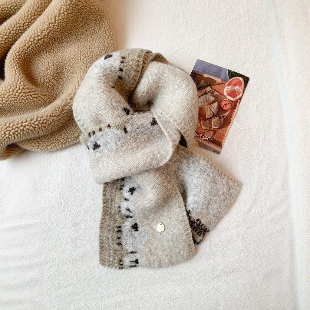 Cute Little Sheep Jacquard Knitted Scarf Women's Winter Warmth Thickened Korean Version of Versatile Wool Scarf Tide