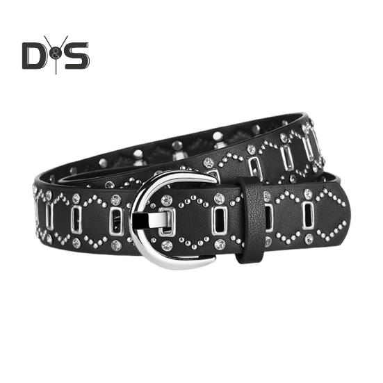 Dámský pásek Nýt Dekor Víceděrový design Nastavitelná délka Pásek z imitace kůže Pás z umělé kůže Punk Style