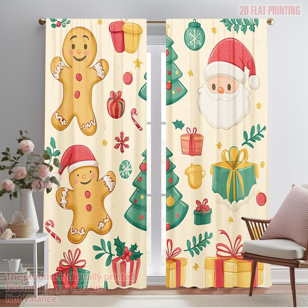 

2pcs 2D plane printing Curtains&Window Treatment Christmas Cute Elements (2) Polyester Easy Install (without rod) Room Decor Use 100*130 Rod Pocket 1pcs
