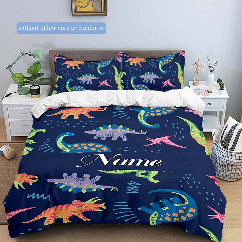 Dinosaurpattern Customize Your Name Duvet Cover Soft Bedding Set For Bedroom Guest Room And Dorm Decoration Threepiece Set Includes 1 Duvet Cover 2