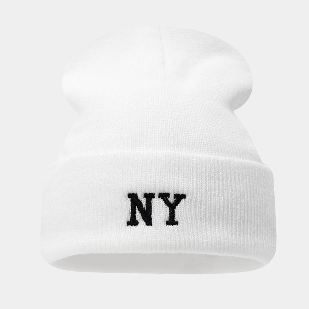 New NY Embroidered Ski Hat - Autumn & Winter Slouchy Knit Hat, Letter Woolen Hat, Unisex Beanie with Pom-Pom